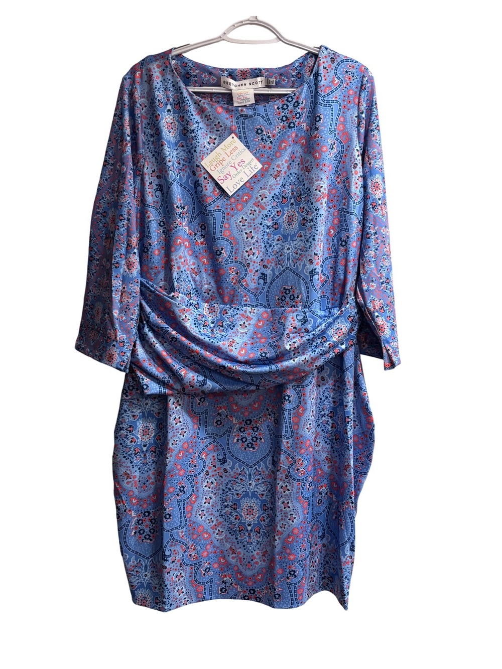 Blue Paisley Draped Tunic Dress